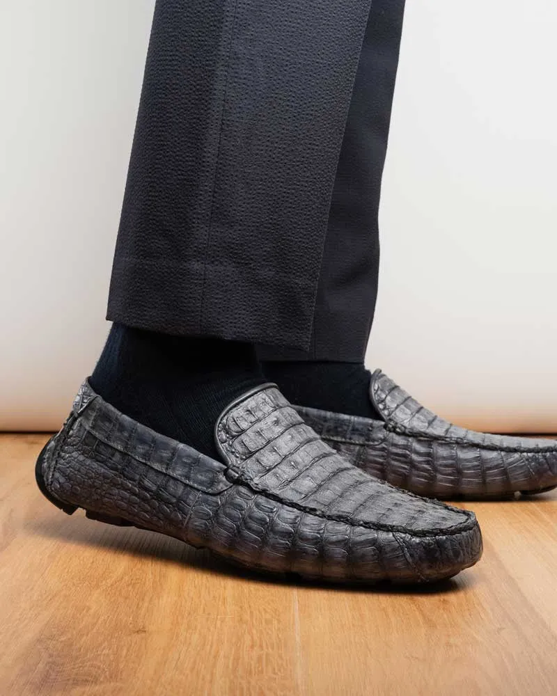 Marco Di Milano Remo Gray Caiman Driving Slip-On Loafers