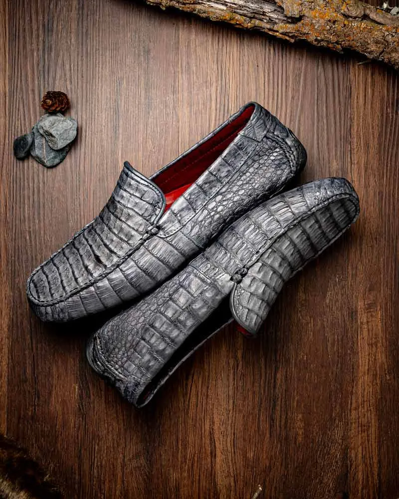 Marco Di Milano Remo Gray Caiman Driving Slip-On Loafers