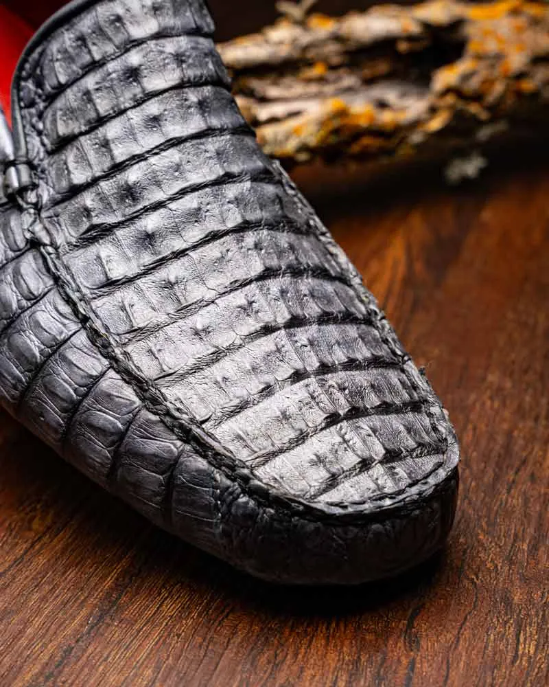 Marco Di Milano Remo Gray Caiman Driving Slip-On Loafers