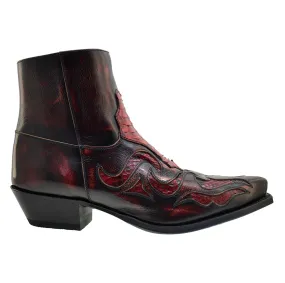 Men's Cowboy Boots Sendra 7482P Red Leather Python Skin Cuban Heel