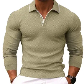 Men's Solid Color Lapel Slim Fit Long Sleeve Polo Shirt