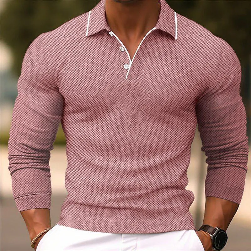 Men's Solid Color Lapel Slim Fit Long Sleeve Polo Shirt