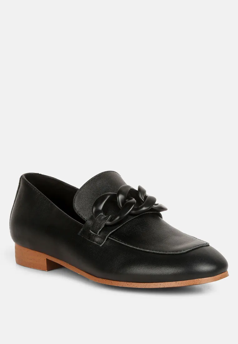 MERVA Chunky Chain Leather Loafers in black