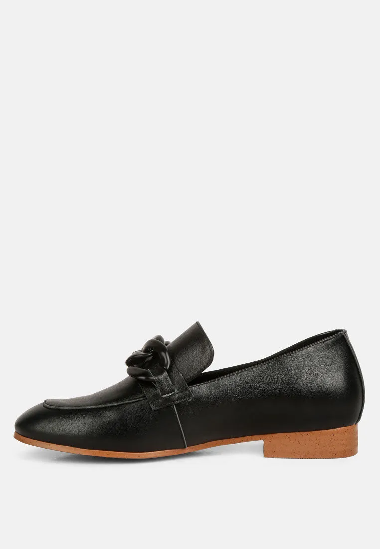 MERVA Chunky Chain Leather Loafers in black