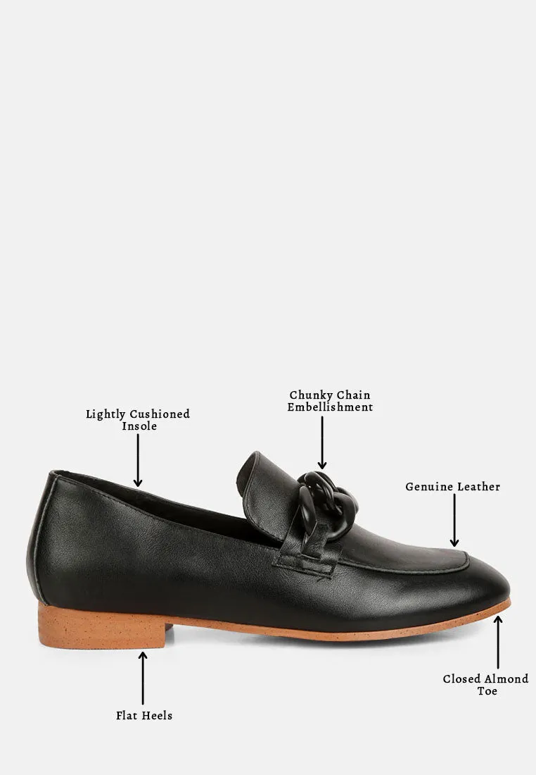 MERVA Chunky Chain Leather Loafers in black