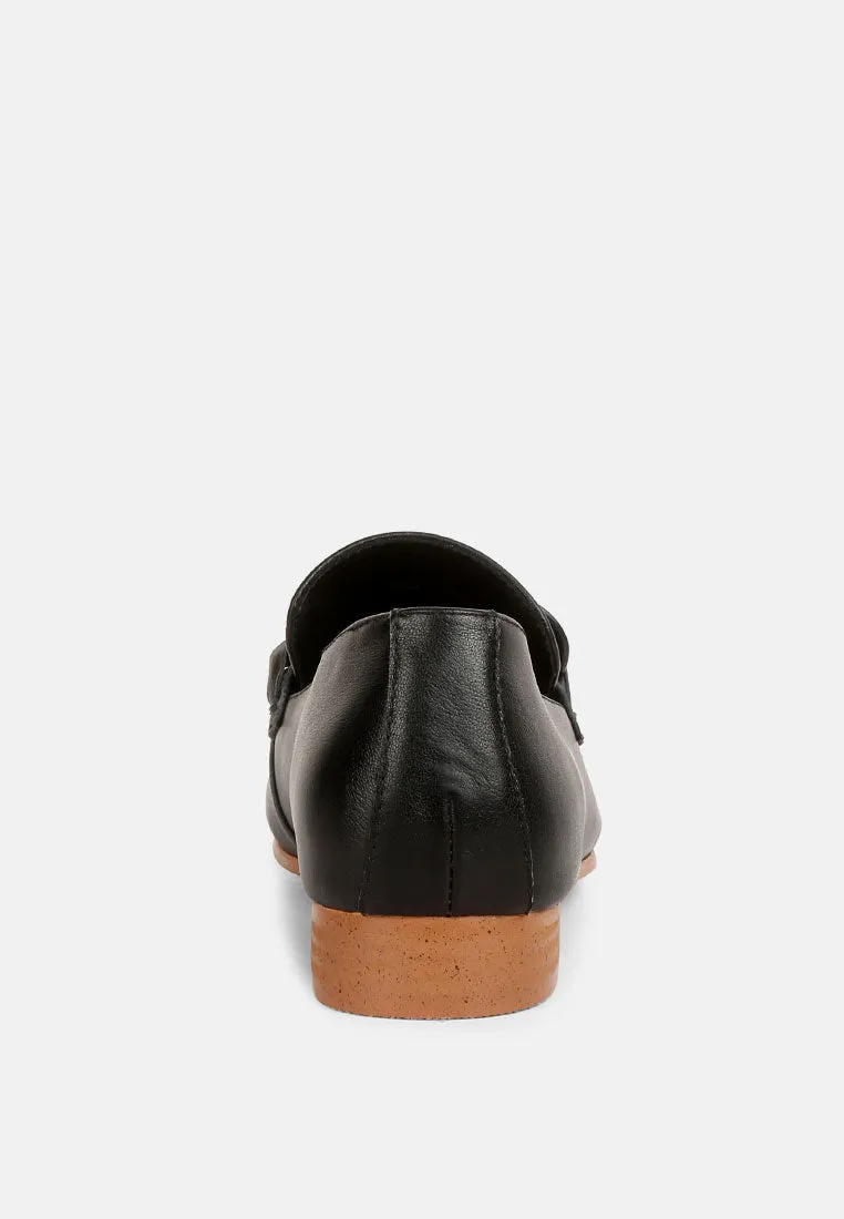 MERVA Chunky Chain Leather Loafers in black