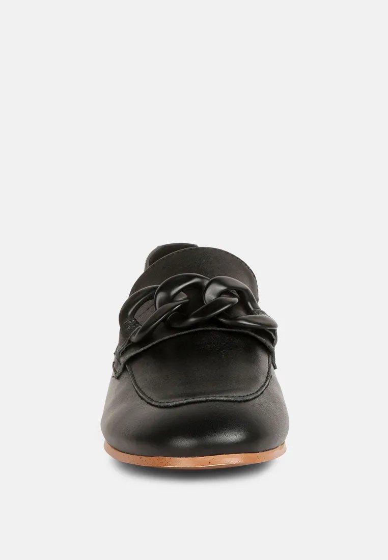 MERVA Chunky Chain Leather Loafers in black