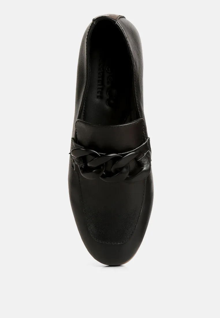 MERVA Chunky Chain Leather Loafers in black