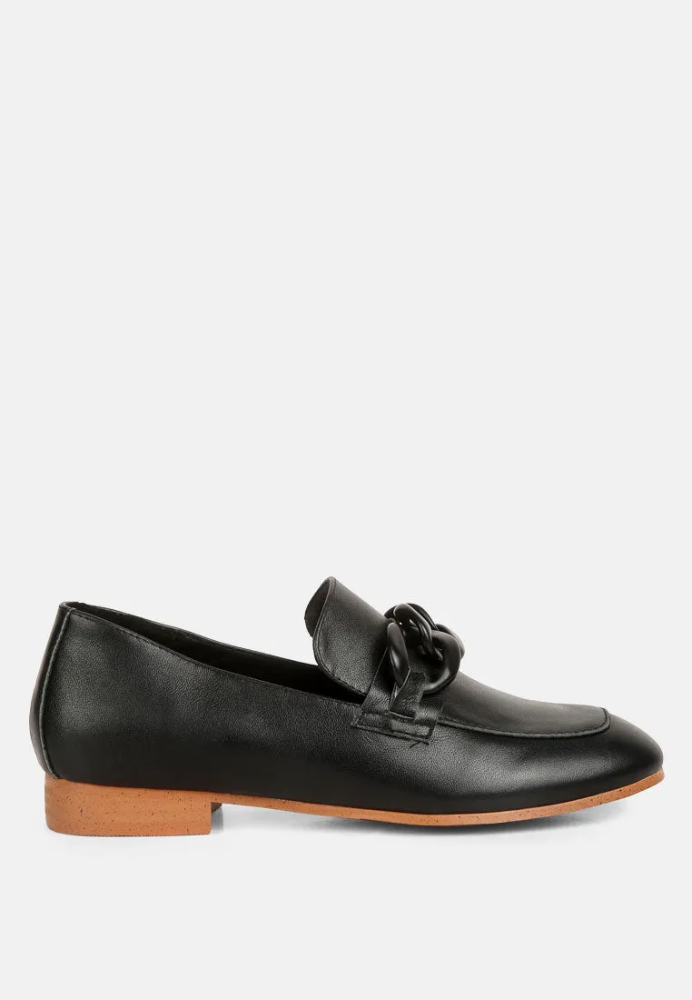 MERVA Chunky Chain Leather Loafers in black