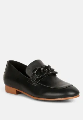 MERVA Chunky Chain Leather Loafers in black