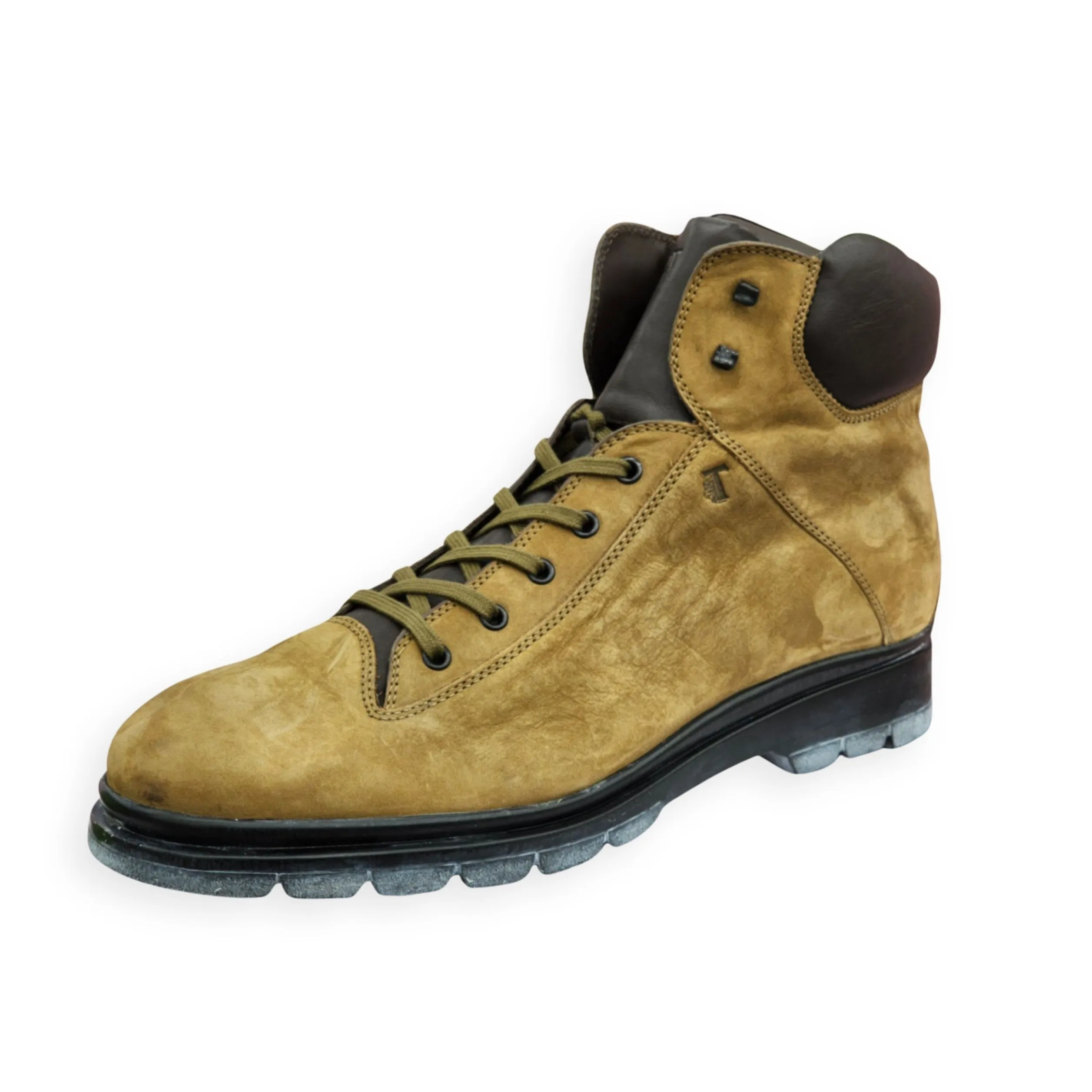 Tod's Men's Brown Suede Elegant Desert Lace Up Leather Ankle Construction Boots