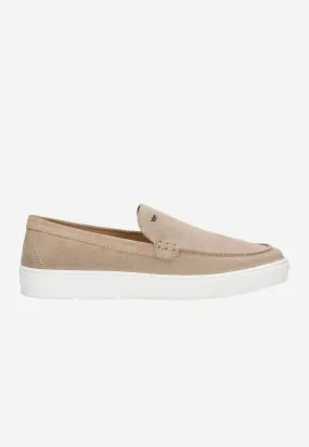 Wojas Beige Leather Loafers with White Sole | 10144-64